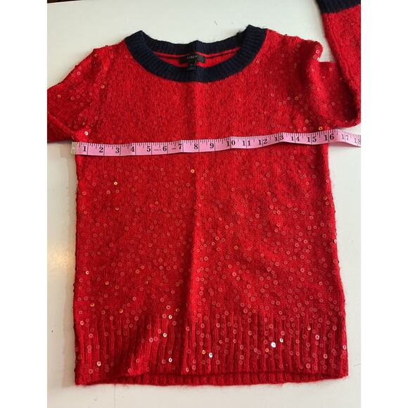 J.Crew $98 XS Red Allover Sequin Wool Mohair Black Trim Sweater - Picture 3 of 7